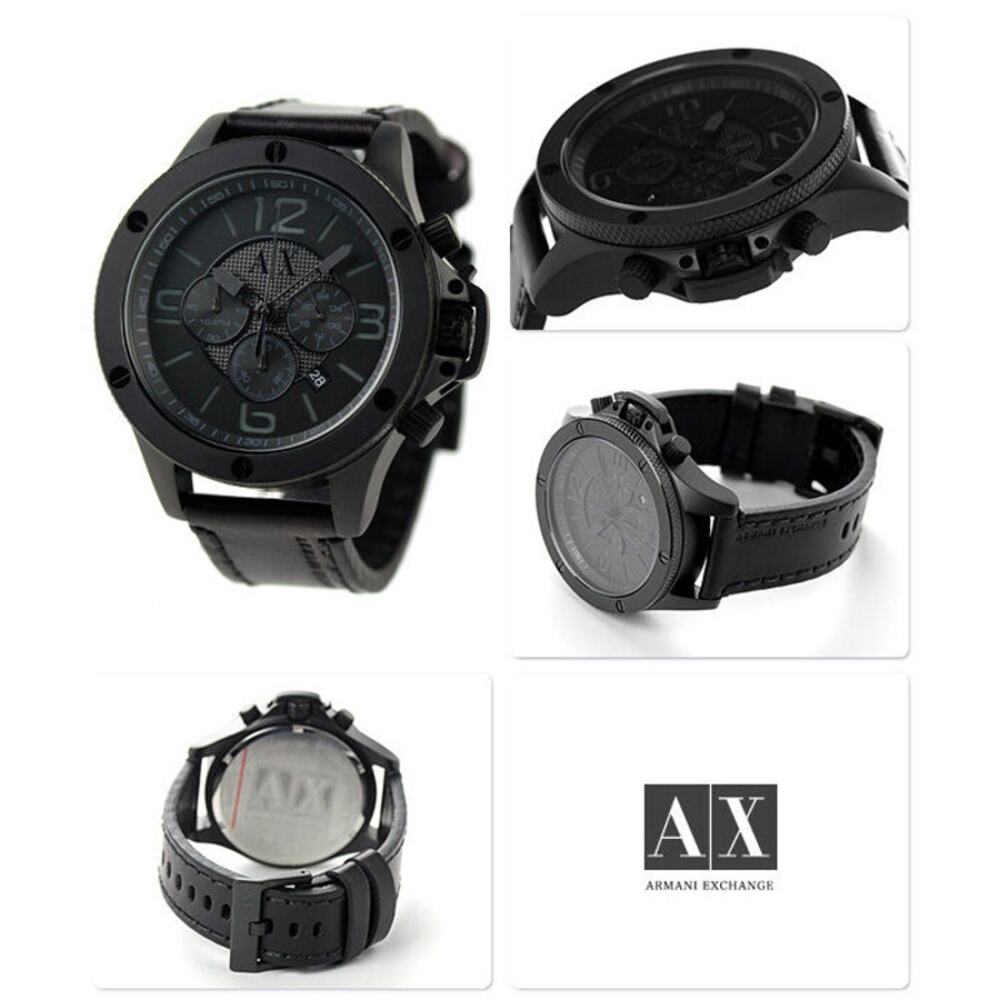 Armani Exchange Chronograph Black Leather Watch AX1508